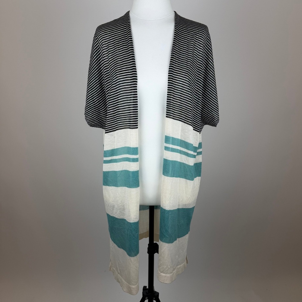 LOFT Outlet Open Front Striped Knit Cardigan Sweater Lightweight Womens Large
